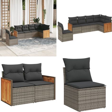 6-tlg. Garten-Sofagarnitur mit Kissen Grau Poly Rattan - Gartensortiment - Gartenmöbelset - Lounge Möbel - Rattan Gartenmöbel - Polyethylen Gartenmöbel - Home & Living (1/5)