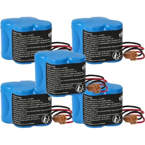 vhbw 5x Battery compatible with Allen Bradley 1747-L514 SLC 5/01, 1747-L511 SLC 5/01 Industrial Controller (2400 mAh, 6 V, Li-MnO2)