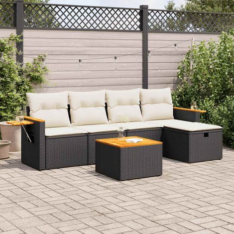 vidaXL Salon de jardin 6 pcs avec coussins noir résine tressée (1/5)