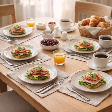 Platos de postre de porcelana color crema Bella Gold Line de Altom Design, 20 cm, 6 unidades. (1/5)