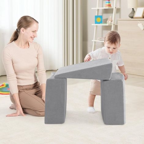 Set de 5 blocs de motricité en mousse beige avec piscine à balles et housses lavables en machine pour salon, chambre et aire de jeux (1/5)