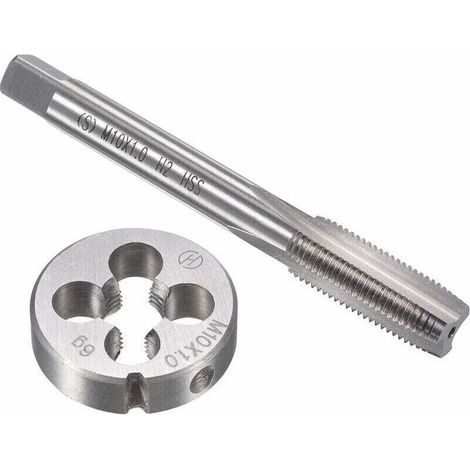 Coffret tarauds et filières Ensemble de tarauds et matrices métriques M10 x 1 mm, taraud à vis à filetage machine HSS avec matrice de filetage ronde en acier à outils en alliage-Crezuo (1/4)