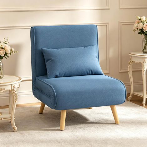 Sillón cama individual, respaldo ajustable en 5 posiciones, cama 195 x 72 cm, azul HAVRYA (1/5)