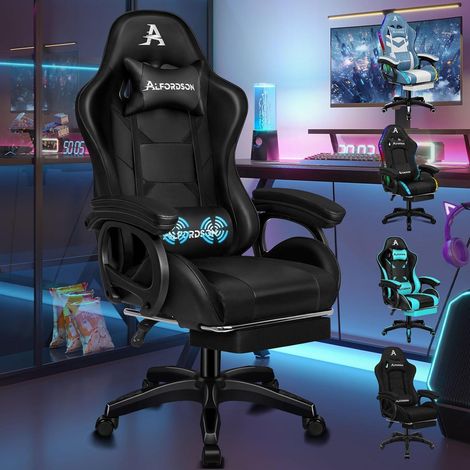 Gaming-Stuhl mit Massage Lendenkissen höhenverstellbar PU-Leder Schwarz (1/5)