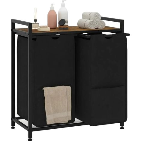 Panier à linge, design coulissant, tissu Oxford durable, Noir 2 sacs (1/2)