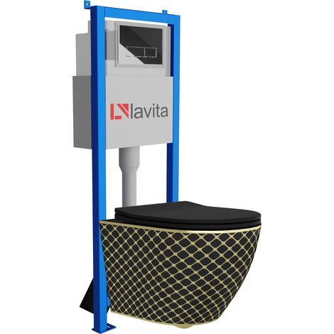 Bâti-support Lavita LAV 101 à 40 cm + WC Sofi Slim Black Night sans bord + plaque de commande LAV 200.3.2 chrome Kit complet WC (1/5)