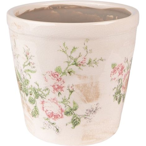 Pot de fleurs rond céramique beige rose 17x16cm (1/2)