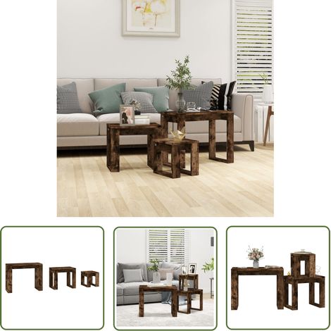 The Living Store Tables gigognes 3 pcs Chêne fumé Bois d'ingénierie - Table Basse - Table D'appoint - Ensemble De Tables - Meubles De Salon - Meuble Chambre (1/5)