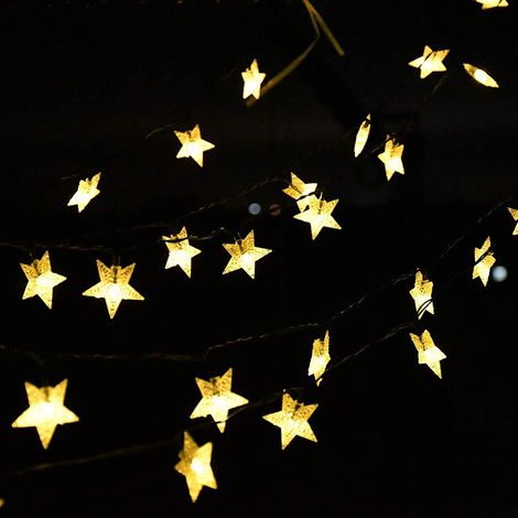 Guirlande lumineuse solaire 7m 50 LED étoiles, imperméable extérieur, décor Noël jardin, chaud, 2 modes, sans prise. (1/4)