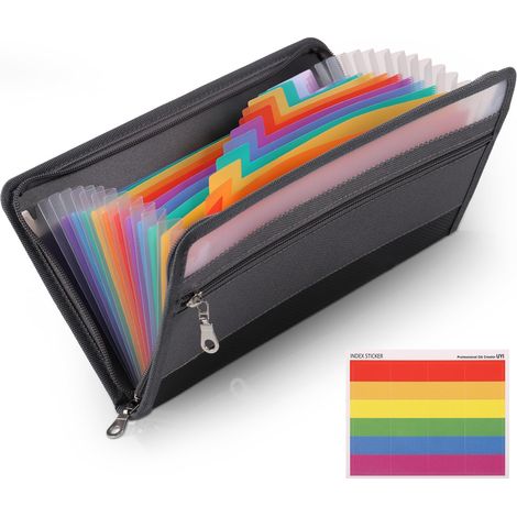 Trieur à chèque B6, 13 compartiments, Robuste pochette budget  avec fermeture éclair pour voyage bureau, l'école, Accordéon Classeur 29x17cm de large pour reçu Bon Billets Recette (1/5)