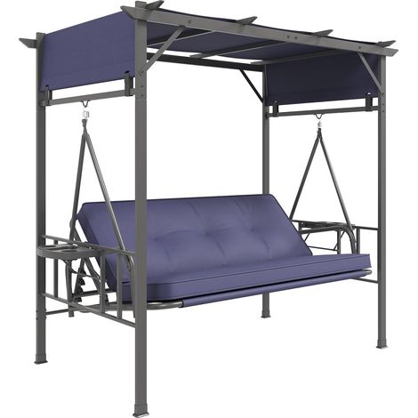 YODOLLA Balancelle de Jardin 3 Places Banc Balançoire en Métal avec Pergola, Bleu