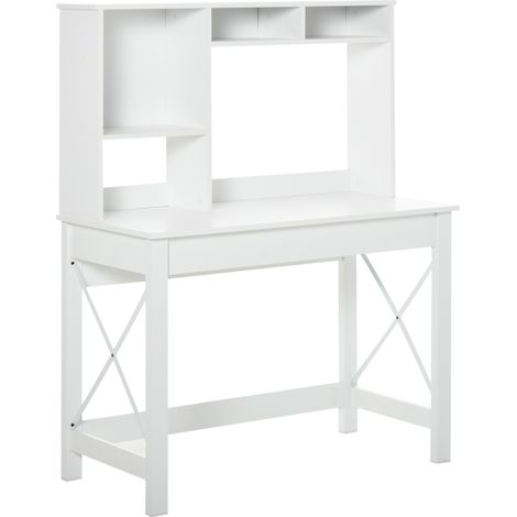 Bureau avec rangement et bibliothèque en bois moderne, étagères et grand plateau, 105 x 50 x 137,5 cm, blanc (1/5)