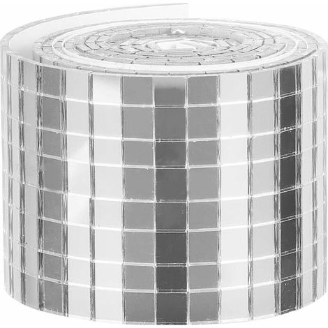 Rollo autoadhesivo de mini azulejos de mosaico de vidrio con espejo plateado cuadrado, adhesivo de pared para espejo de mosaico, para manualidades y decoración. (1/4)
