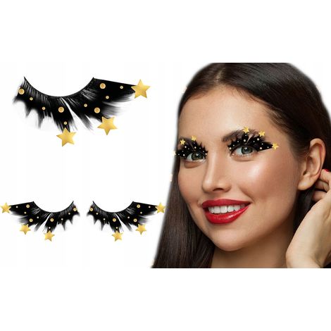 Ciglia finte incollate su stelle nere e oro Carnevale di Capodanno (1/4)