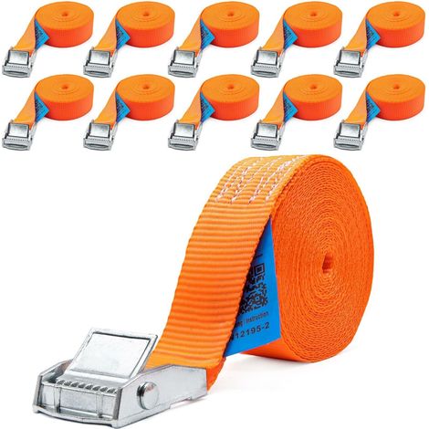 Sangles d'arrimage à verrouillage par pince, 250 kg, 10 sangles d'arrimage de 5 m, sangle de tension (1/5)