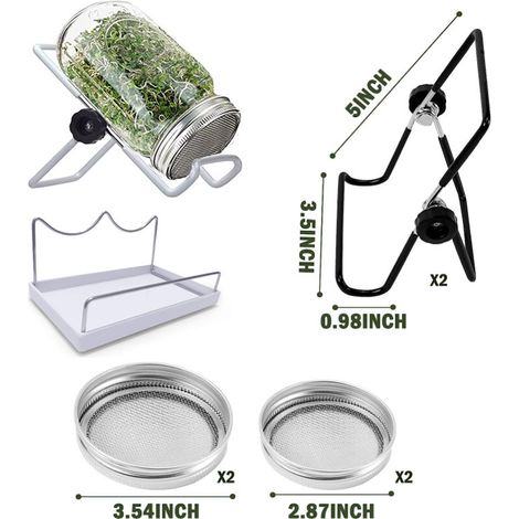 6 pièces couvercles pour bocaux Mason à large ouverture, support inclus, pour germination de micro-pousses, brocoli, luzerne, haricots et graines (1/5)