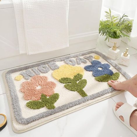 Tapis de Bain Antidérapant, Tapis Salle de Bain Moelleux en Microfibre, Tapis de Douche Absorbant Lavable en Machine pour Salle de Bain, Cuisine (1/5)