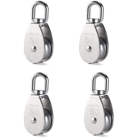 Lot de 4 poulies de levage m50 chargeant 400 kg, bloc de poulie de corde de levage pivotant en acier inoxydable 304 robuste (1/5)