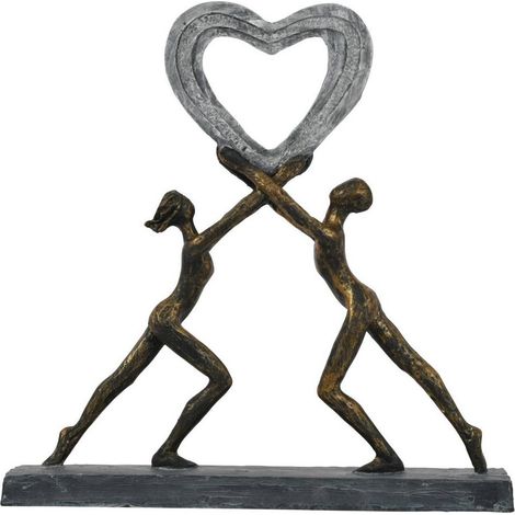Uplifting Love Couple With Heart Resin Sculpture - Limestone/Polyresin - L7 x W32 x H33 cm - Bronze