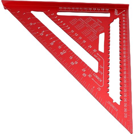Équerre de charpente en aluminium 30,5 cm outil de traçage rapporteur d'angle triangulaire pour menuiserie et charpenterie rouge (1/5)