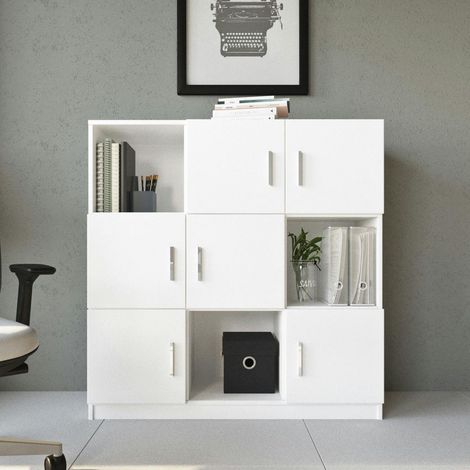 Bibliothèque blanche design damier 9 rangements MARFA