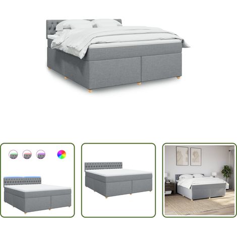 vidaXL LED-Beleuchtung -  Boxspringbett mit Matratze Hellgrau 180x200 cm Stoff (1/5)
