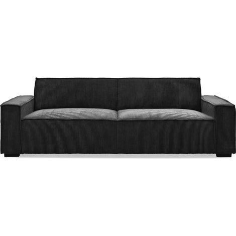 Cotecosy – Canapé convertible 3 places clic-clac velours côtelé noir – Dimensions L230 x P94 x H75 cm – Surface de couchage 110 x 189 cm