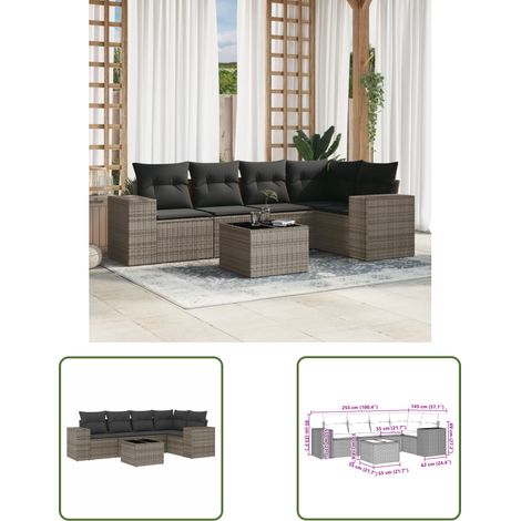 The Living Store 6-tlg. Garten-Sofagarnitur mit Kissen Grau Poly Rattan - Gartenmöbel Set - PE-Rattan Möbel - Outdoor Lounge - Esstisch Set - Balkonmöbel (1/3)