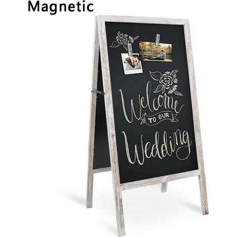 Unho – Panneau d'affichage en bois massif anti-corrosif 96.5x50cm – Chevalet pliable pour café et restaurant – Compatible avec marqueurs et craies (1/4)