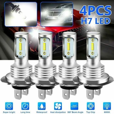 4pcs 1860 H7 80W haute puissance LED antibrouillard lampe phare de voiture ampoule 6000K lumiere blanche
