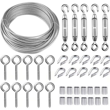 Câble acier inoxydable 30 m × 2 mm gainé PVC avec tendeurs M5 – idéal pour supports plantes grimpantes & cordes à linge extérieures (1/4)