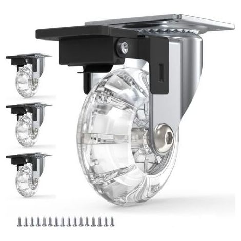 Lot de 4 Roulettes Pour Meubles avec Freins,Roulettes Pivotante Rotation à 360°,Jusqu'à 600KG,sans Traces au Sol,Vis Incluses (1/5)