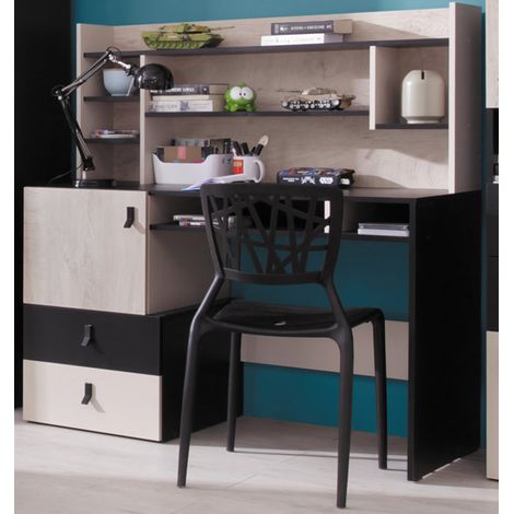 Schreibtisch mit Regalaufsatz PITTSBURGH-133 in schwarz mit Eiche und beige (1/5)