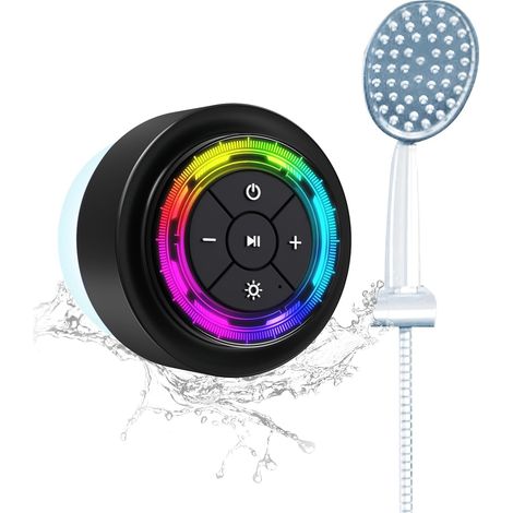 Enceinte Douche, Enceinte Bluetooth étanche avec Ventouse et Pince à Crochet, Son cristallin et Basses Riches, jusqu'à 12h de Lecture, pour la Salle de Bain (1/5)