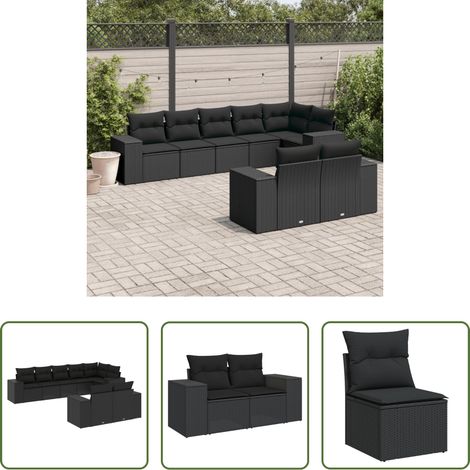 vidaXL Canapé en résine - Salon de jardin 8 pcs avec coussins noir résine tressée (1/5)