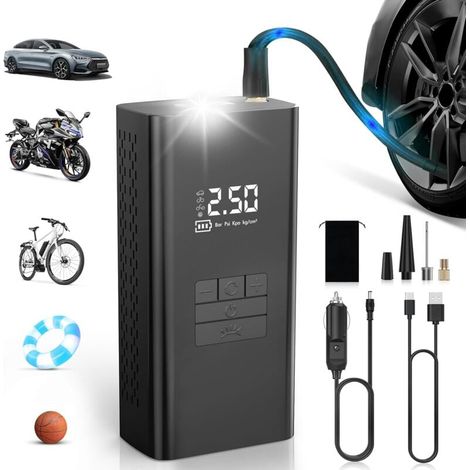 Cordless Tire Inflator, Portable Air Compressor - 45L/min Fast Car Tire Inflator with Power Bank Holder, LED Lighting, 4000mAh Battery, 4 Modes, Ideal for Cars, Bicycles, Motorcycles and MUMU (1/4)