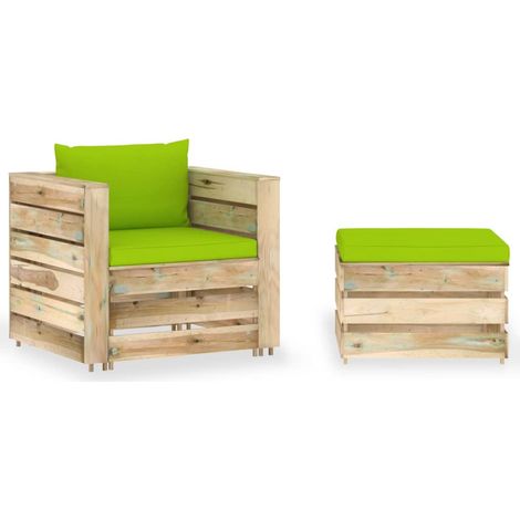 Set Divani da Giardino con Cuscini 2 pz Legno Impregnato Verde vidaXL (1/5)