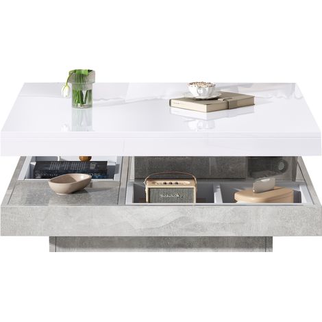 CHICFURN Tavolino da caffè quadrato girevole 70x70x36 cm bianco con contenitore (1/5)
