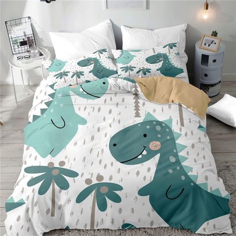 Housse de Couette Enfant 155x220 Dinosaure Bleu Parure de Lit 1 Personne en Microfibre avec Taie d'oreiller, Ensemble de Literie avec Parure de Couette + 2 Taies d'oreiller (1/5)