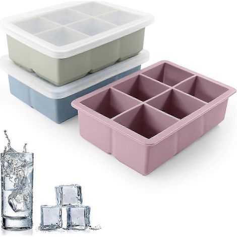 Lot de 3 moules à glaçons en silicone SBSGV - Moules à glaçons carrés en silicone de grande taille avec couvercle amovible étanche, sans BPA. (1/5)