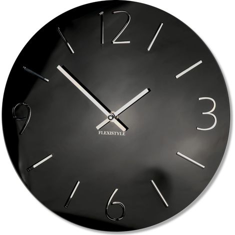 Reloj de pared grande y delgado, negro brillante (1/5)