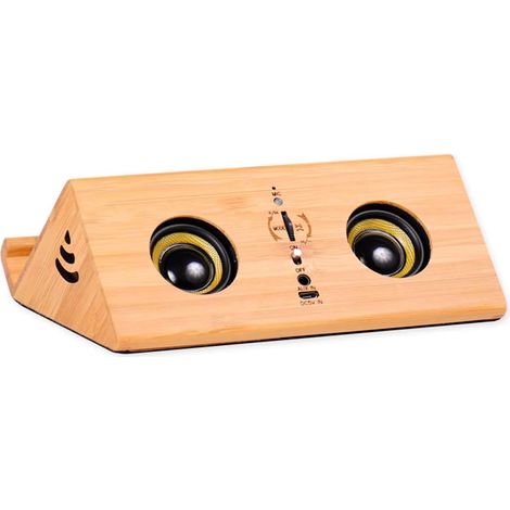 FLITI Wooden Retro Shelf Phone Speaker, Bluetooth 360 Stereo Computer Audio Mini Subwoofer with TF Card Slot, Hands-Free Calling, Wood Color (1/4)