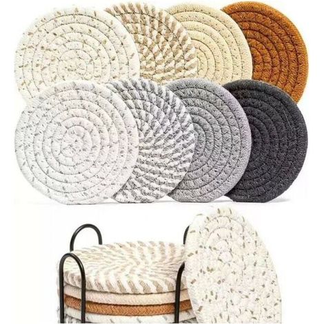 Round Woven Placemats, 11 x 11 cm, Mixed Colors, Washable Cotton Placemats, Non-Slip, Heat-Resistant, Table Mats with Frame for Parties, Kitchen and Dining, Set of 8 (1/4)