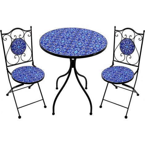 Set Tavolo 60x60 2 Sedie Pieghevoli da Esterno Ceramica Fantasia Blu (1/4)