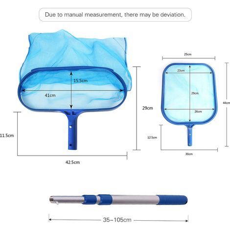 Ensemble de filet d'écumage de piscine comprenant 1 râteau à feuilles profondes avec sac en filet, outil de nettoyage de poteau télescopique en aluminium pour piscines et spa (râteau plat) (1/5)
