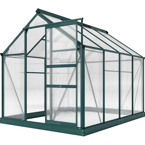 Serre avec fenêtre de avec fenêtre de toit pliable 190 x 252 x 201 cm cm pour salon toit, porte coulissante, transparente, polycarbonate aluminium, (1/5)