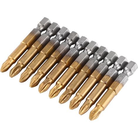 Jeu de 10 embouts de tournevis cruciformes PH2 antidérapants, tige hexagonale 1/4 pouce, 50 mm