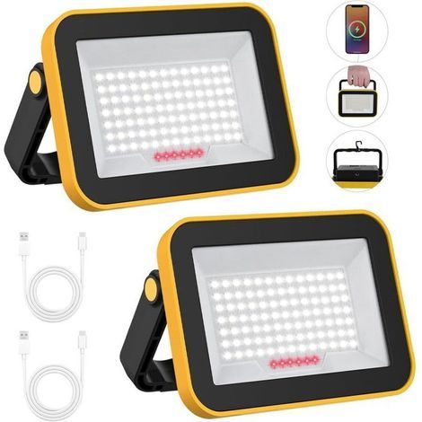2 wiederaufladbare LED-Flutlichtstrahler, tragbare Arbeitsleuchte mit 5 Modi, wasserdicht (IP65), LED-Arbeitsleuchte für Camping, Arbeit, Garage und Werkstatt (1/5)