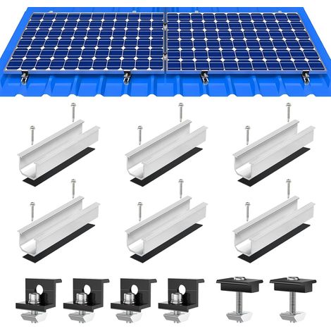 Kit de Montage pour Panneau Solaire- Rails de 12 cm, Support de Panneau Solaire, Support Réglable en Aluminium pour Toit en Métal ou Plat, pour Panneaux Épais 30-35 mm (1/5)