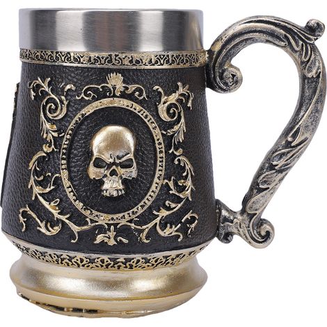Mug crâne vintage en acier inoxydable avec intérieur squelette en résine et anse, idéal pour la bière, le café et les boissons chaudes et froides. (1/5)